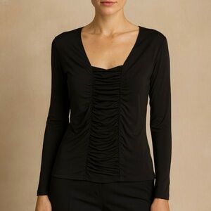 JW Style Black Ruched Front Women's Top Size XL Made in USA